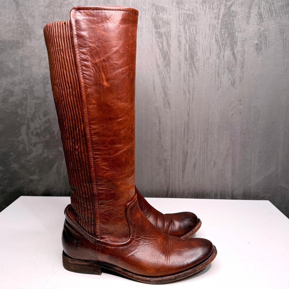 Frye Tall Leather Riding Boots in Chestnut Brown